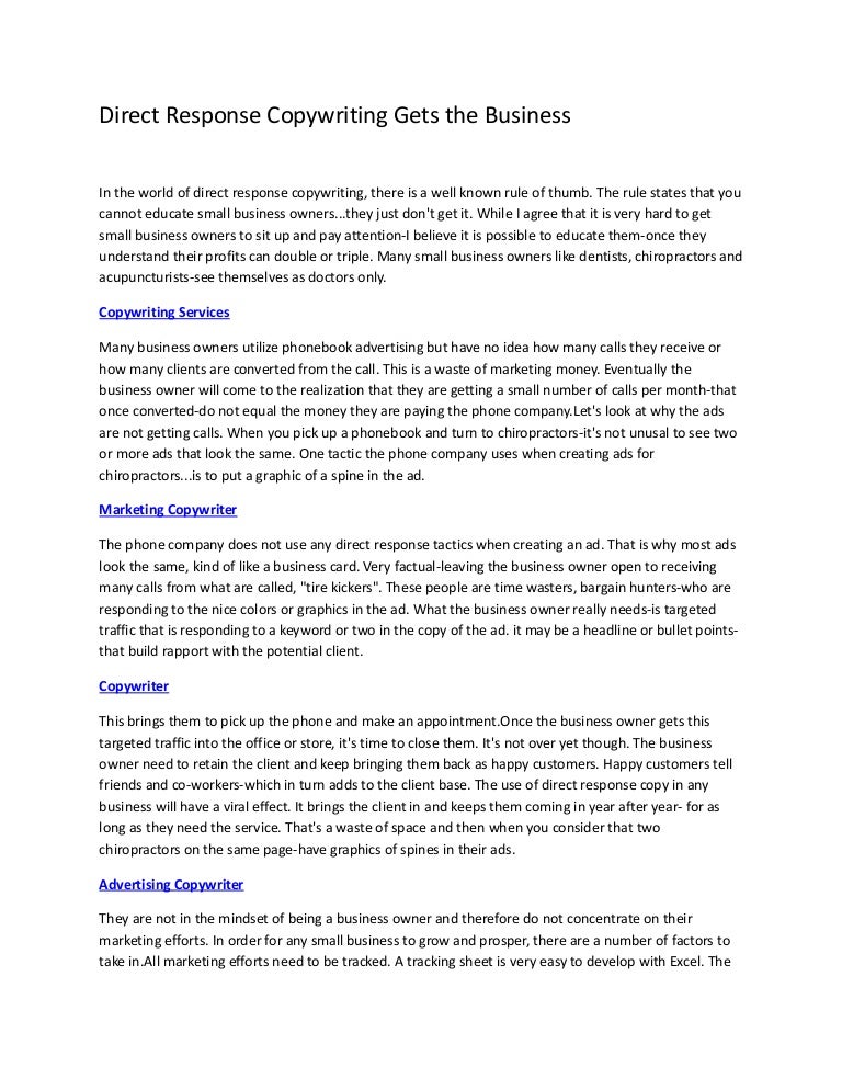 Direct Response Copywriting Gets the Business