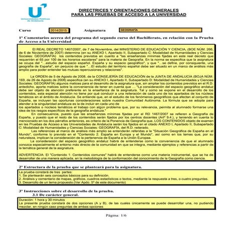 Directrices y orientaciones PAU Geografía 2014-2015 Andalucía