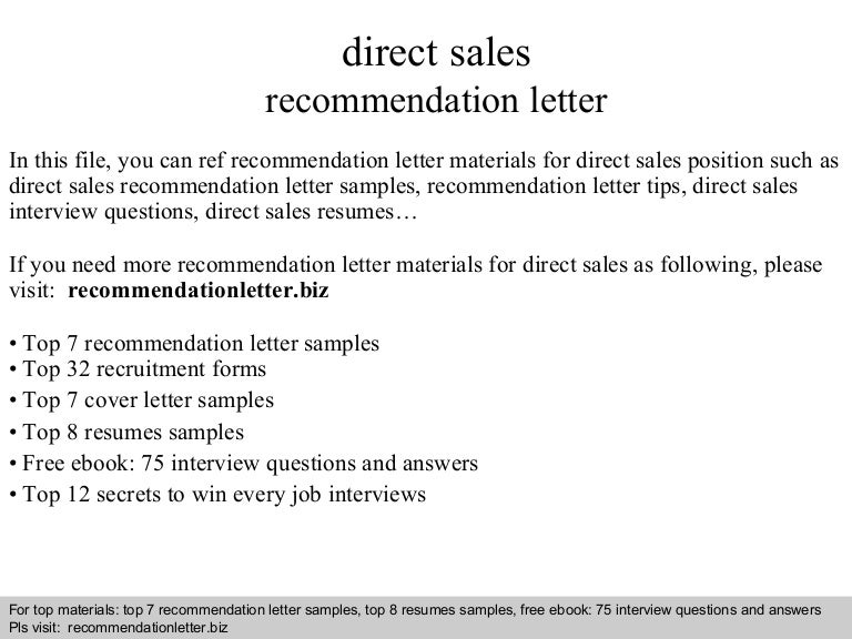 Direct sales recommendation letter