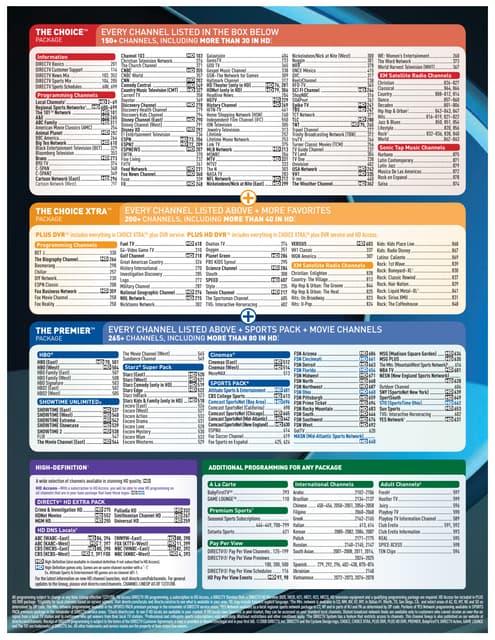 sirius satellite radio channel guide