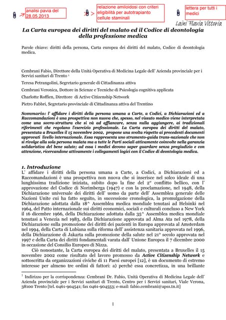 Diritti malato per richiesta autotrapianto cellule staminali ...