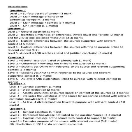 Liberal Reforms questions Dirt mark scheme