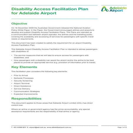 Disability Access Facilitation Plan In Adelaide Airport