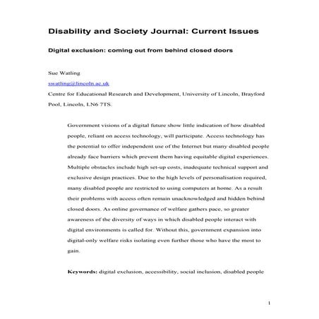 Digital exclusion: coming out from behind closed doors