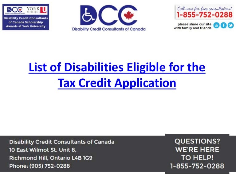 List of Disabilities Eligible for the Tax Credit Application