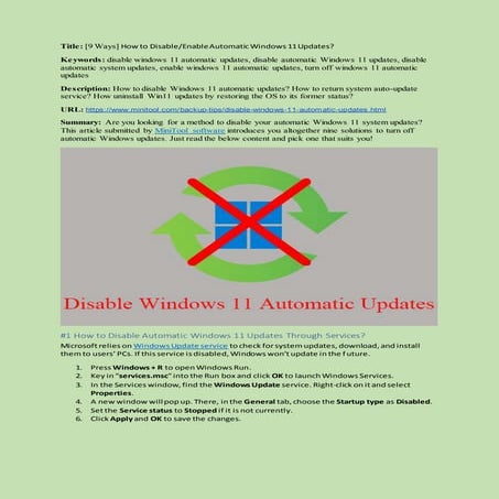 Disable windows 11 automatic updates