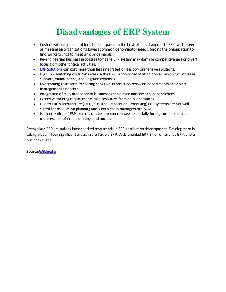 Disadvantages of ERP System