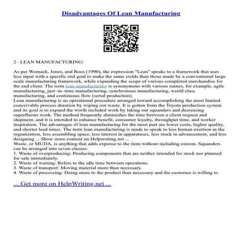 Disadvantages Of Lean Manufacturing