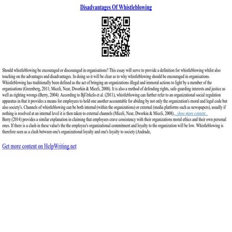 Disadvantages Of Whistleblowing