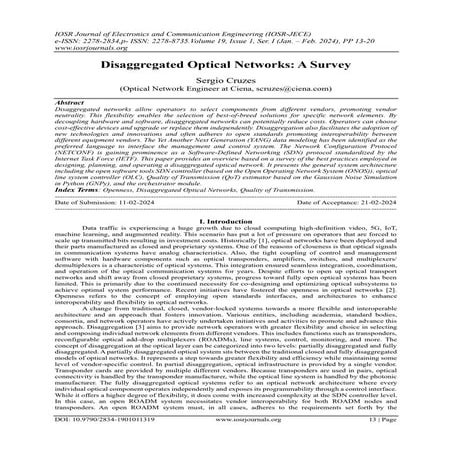 Disaggregated Optical Networks:  A Survey