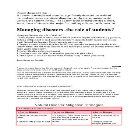 Disaster management plan