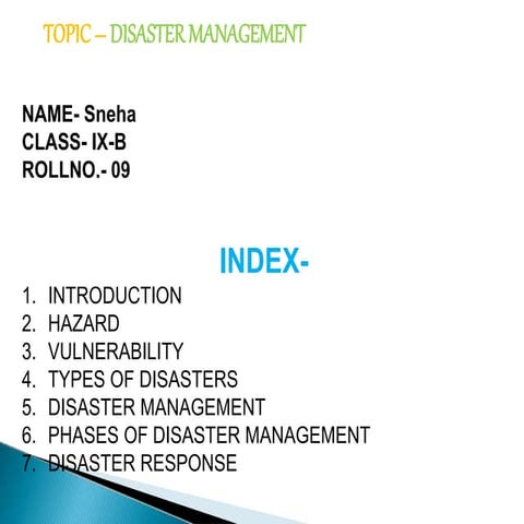 Disaster Mangement For Class IX, CBSE Based | PPTX