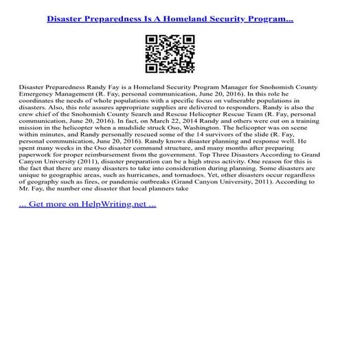 Disaster Preparedness Is A Homeland Security Program...