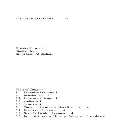 DISASTER RECOVERY 14Disaster RecoveryStude.docx