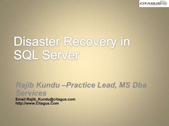 Disaster recovery in  sql server