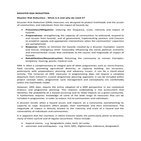 Disaster risk reduction