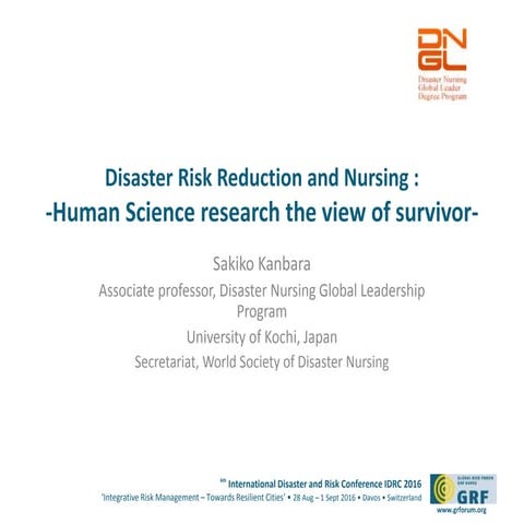 Disaster Risk Reduction and Nursing - Human Science research the view of surv...