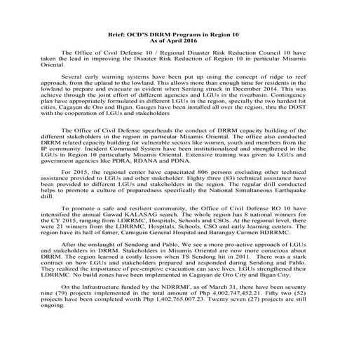 OCD X Briefer on DRRM programs in Region 10 | PDF