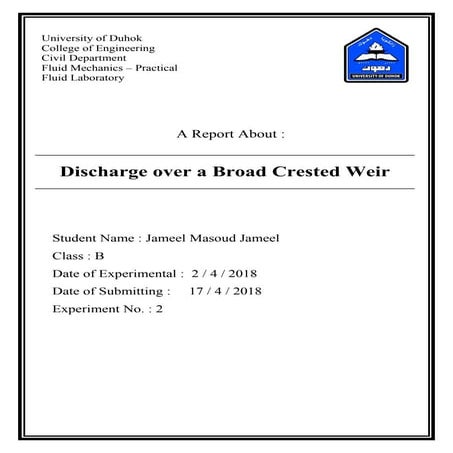 Discharge Over a broad Crested Weir | Jameel Academy