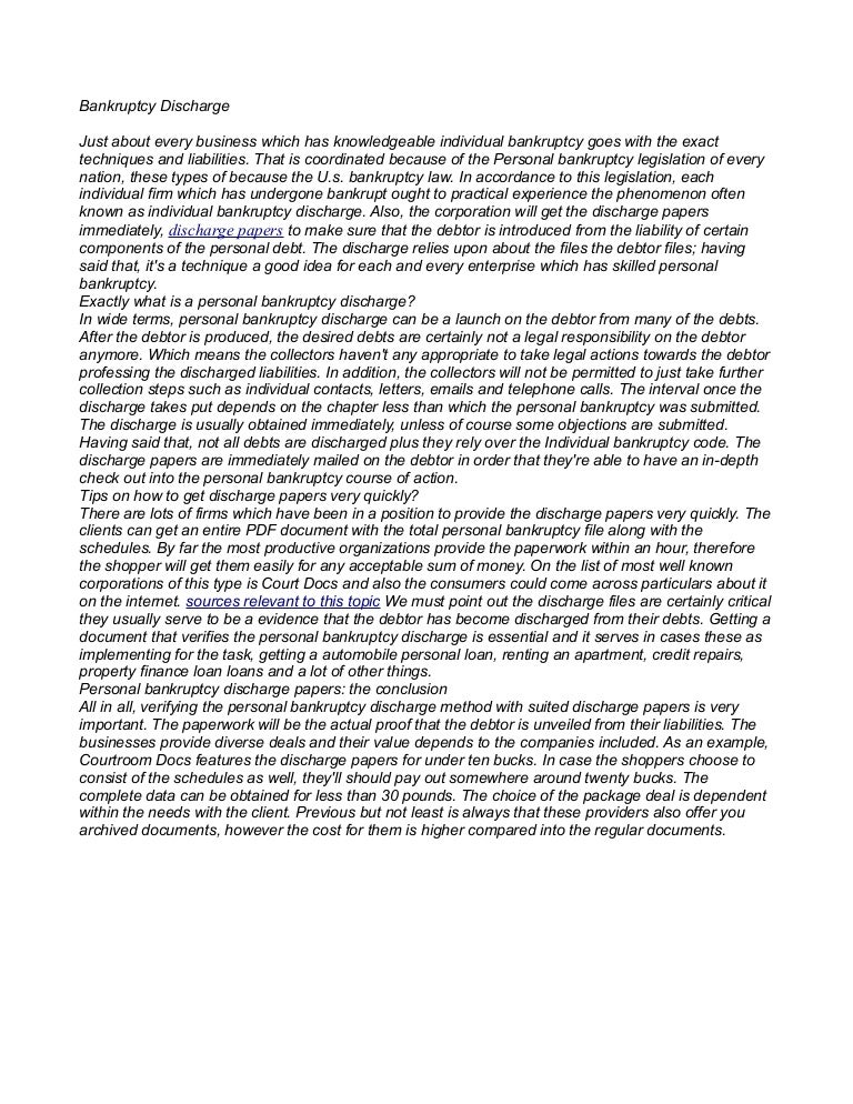 Bankruptcy Discharge Papers - Official Bankruptcy Court Records Online