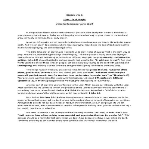 Discipleship 6 class your life of prayer