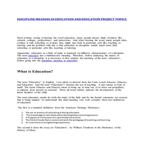 Discipline meaning in education and education project topics