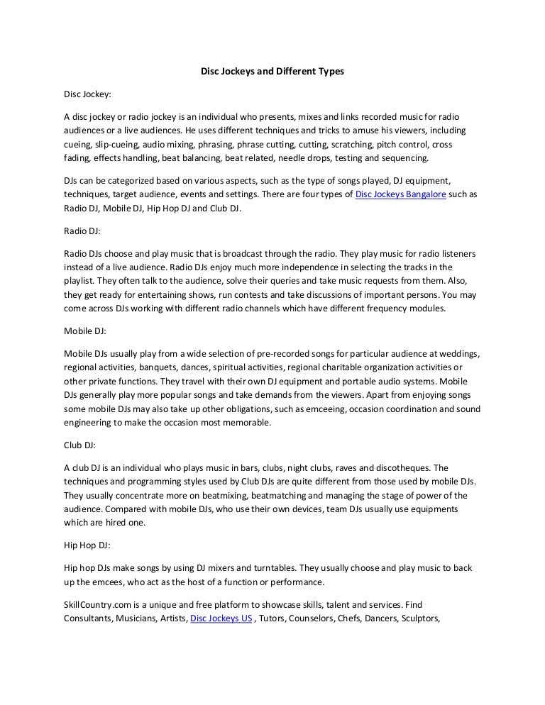 Disc Jockeys and Different Types