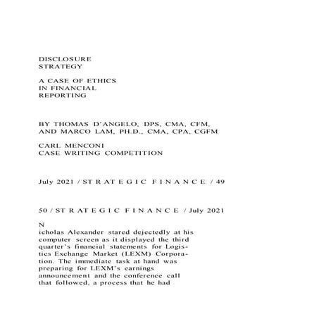 DISCLOSURE STRATEGY A CASE OF ETHICS IN FINANCIAL | DOCX