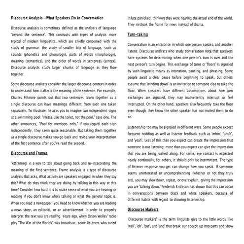 Discourse Analysis—What Speakers Do in Conversation