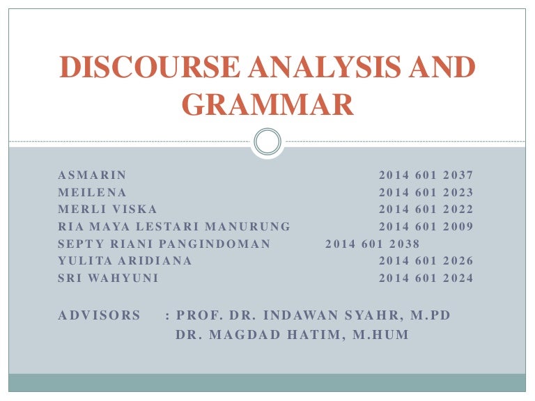 Discourse Analysis And Grammar