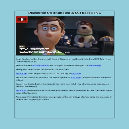 Discourse On Animated & CGI Based TVC