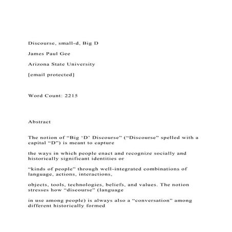 Discourse, small-d, Big D James Paul Gee Arizona State.docx
