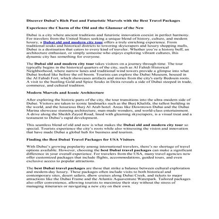 Discover Dubai’s Rich Past and Futuristic Marvels with the Best Travel Packag...