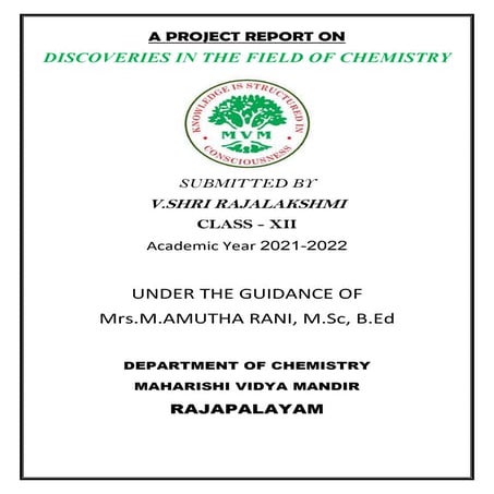 Discoveries in the field of chemistry - By Rajalakshmi