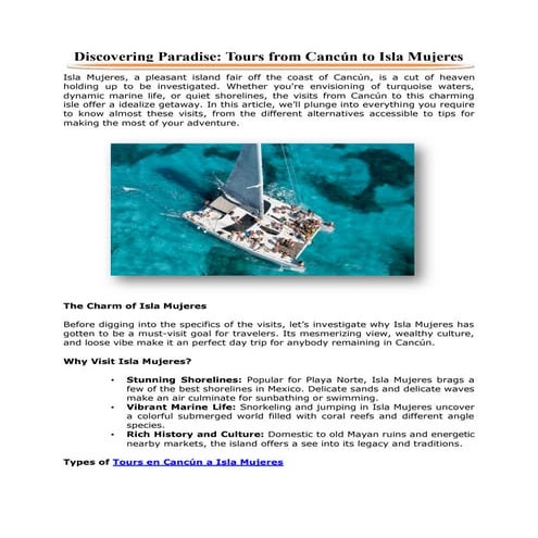 Discovering Paradise: Tours from Cancún to Isla Mujeres | PDF