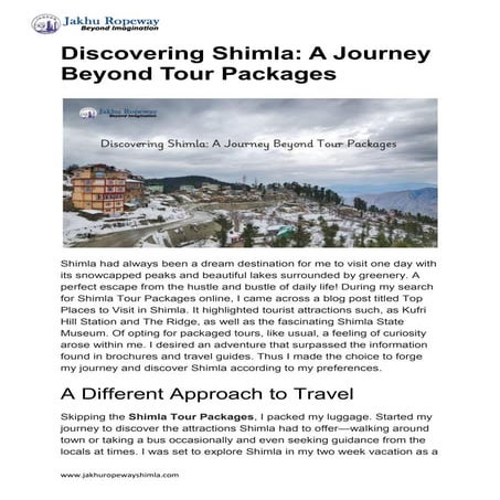 Shimla in Summer: Jakhu Temple Guide & Essential Travel Tips | PDF