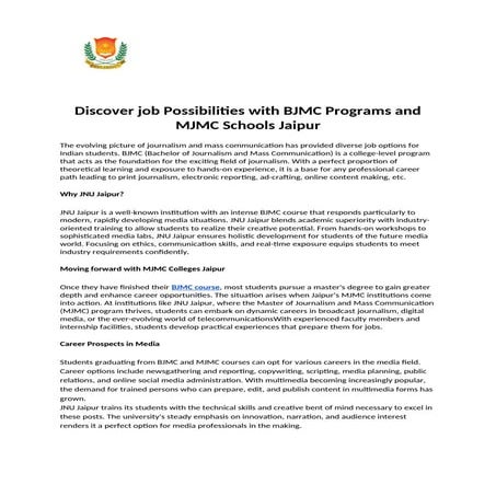 Discover job possibilities with BJMC Programs and MJMC Schools Jaipur.docx