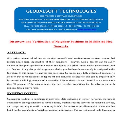 Discovery and verification of neighbor positions in mobile ad hoc networks