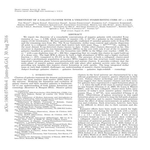 DISCOVERY OF A GALAXY CLUSTER WITH A VIOLENTLY STARBURSTING CORE AT z = 2:506