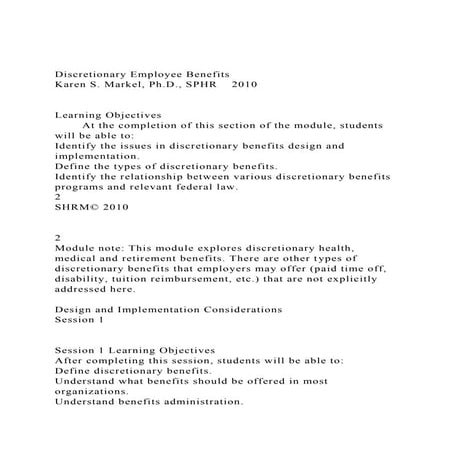Discretionary Employee BenefitsKaren S. Markel, Ph.D., SPHR   .docx