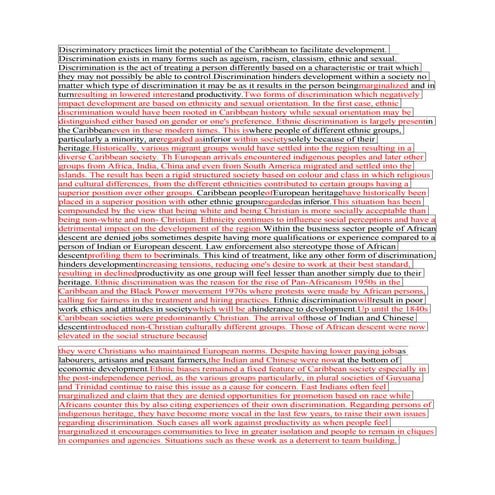 Discriminatory practices limit the potential of the Caribbean to facilitate development.docx