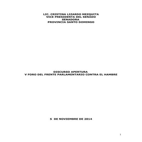 Discurso Cristina Lizardo, Vicepresidenta del Senado de República Dominicana,...