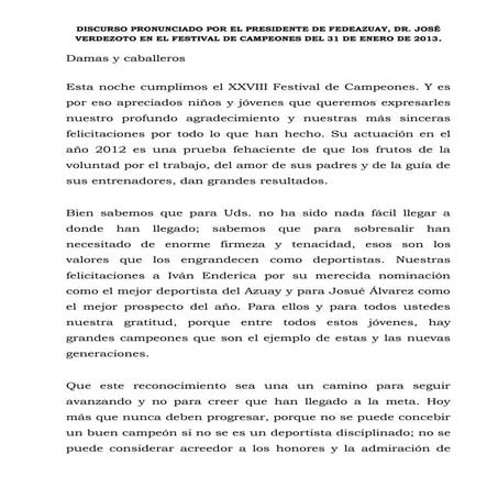 Modelo de un discurso para premiar a deportistas