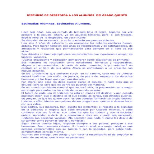 Discurso de despedida a los alumnos