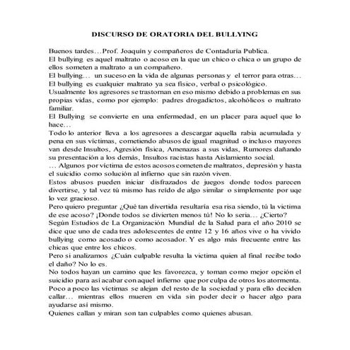 Discurso de oratoria del bullying