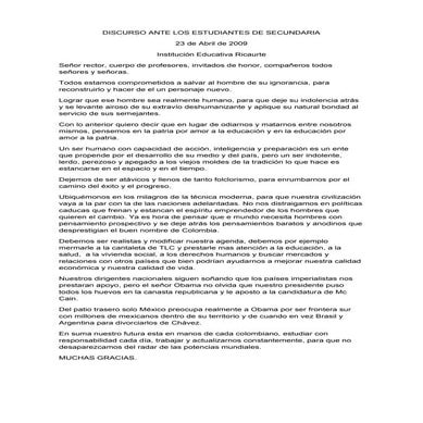 Discurso dia del idioma 23 de abril de 2009