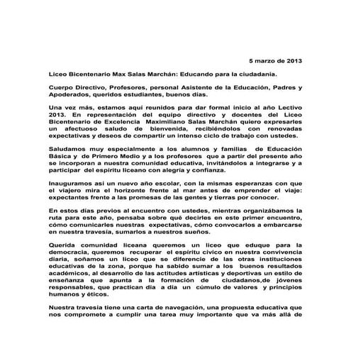 Discurso inicio año escolar