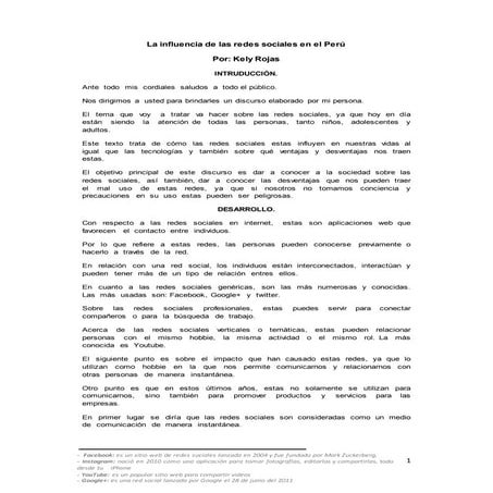 Discurso la influencia de las redes sociales en el perú