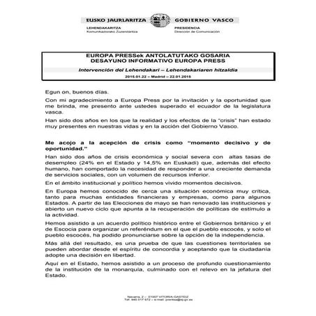 Discurso del lehendakari - desayuno informativo Europa Press