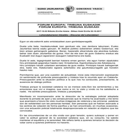 Fórum Europa: Tribuna Euskadi / Discurso del lehendakari